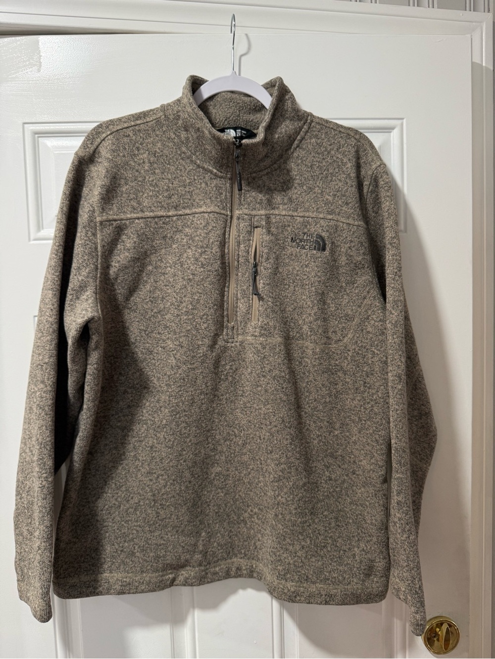 The North Face Men's Heathered Taupe Zip-Up Fleece Pullover